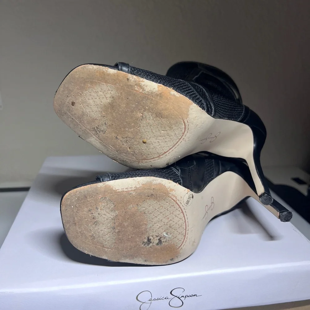 Women's Black Mesh Peep-Toe Stiletto Booties - Picture 5 of 5